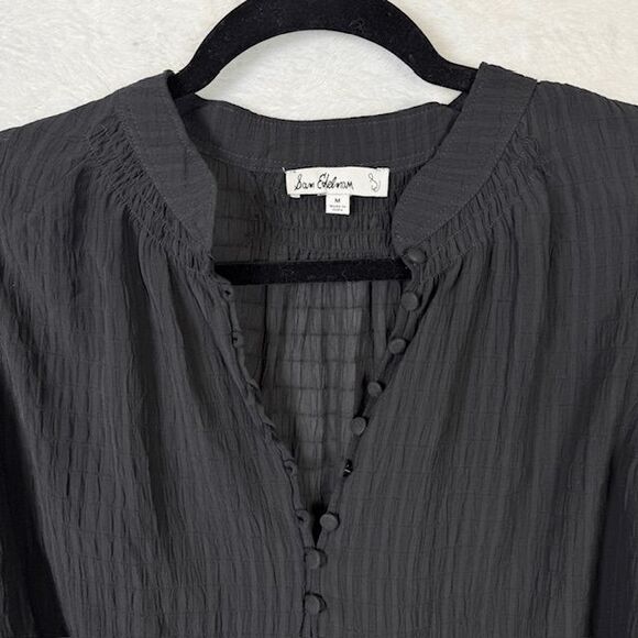 Sam Edelman Emmeline Smocking Trimmed Blouse Black Blouson Sleeves Size Medium - Picture 3 of 13